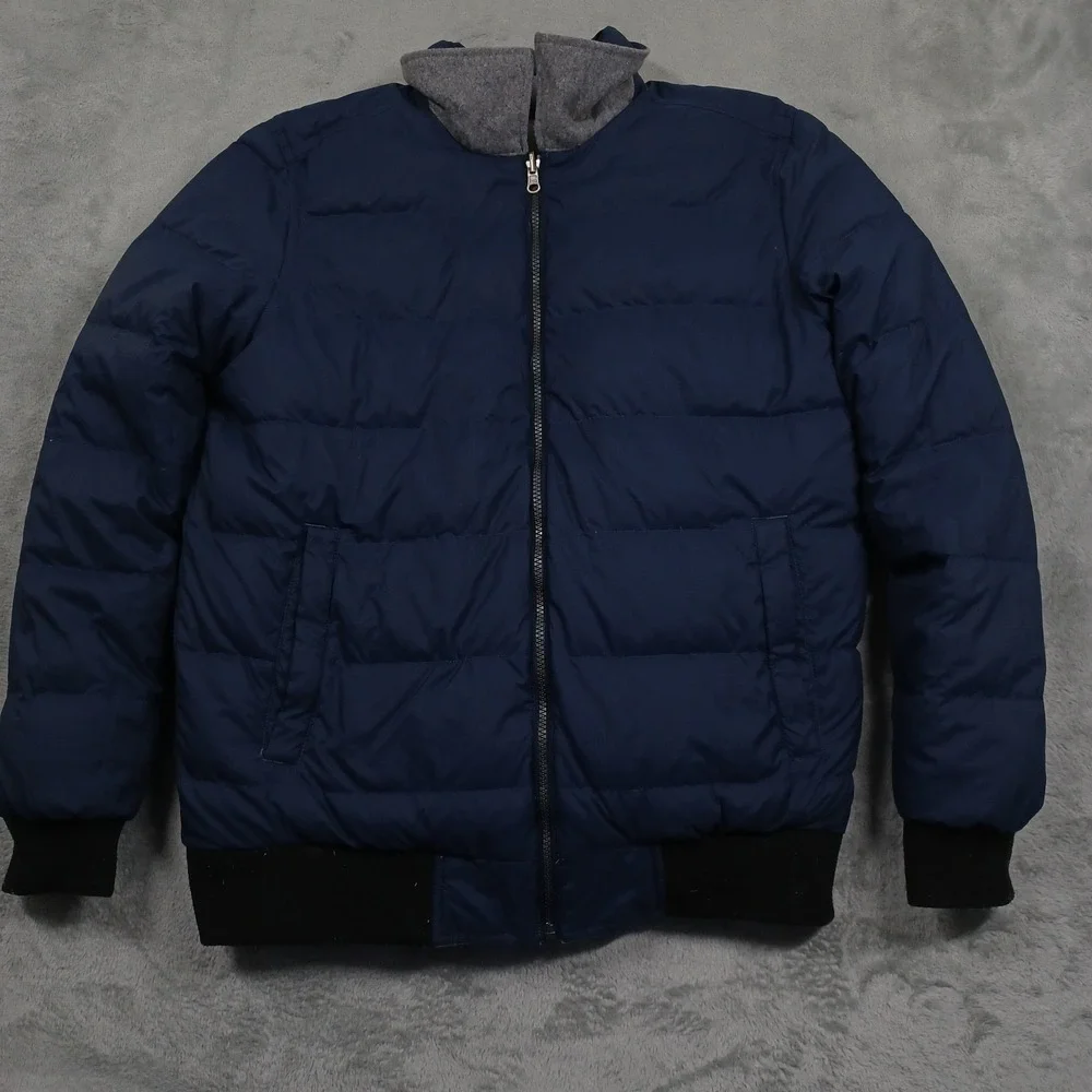 Prana Jacket Mens Large Gray Blue Reversible Full Zip Pockets Wool Blend Outdoor